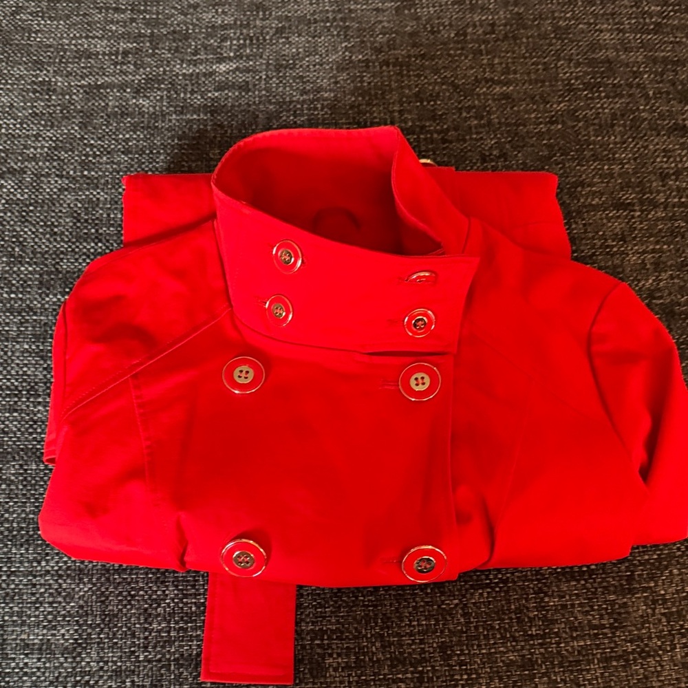 Women's Red Double-Breasted Belted Trench Coat - Picture 13 of 13